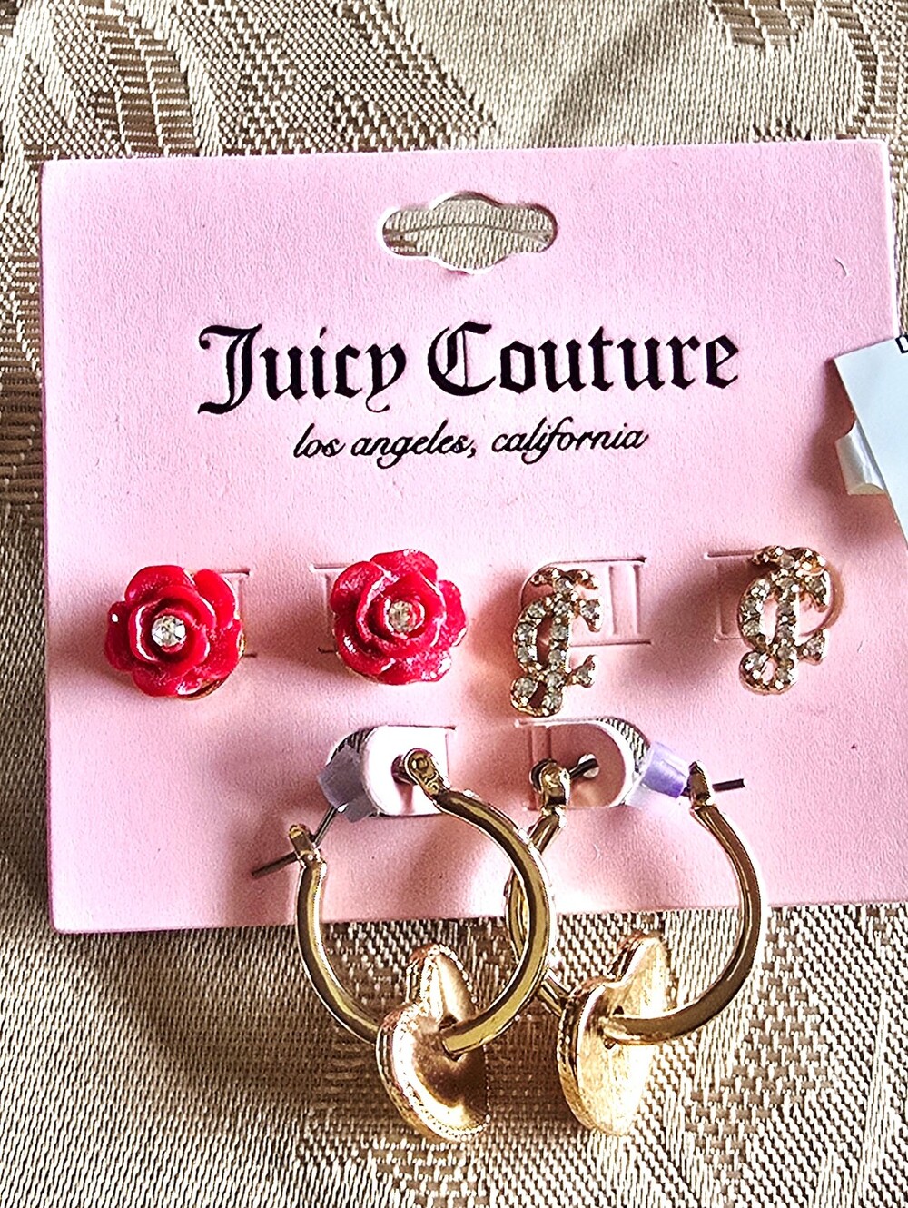 NEW! Juicy Couture Gold Logo & Red Rose Earring Set